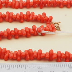 Vintage Czech necklace red coral effect glass beads 27"