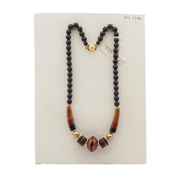 Vintage Czech necklace caramel marble lampwork brown glass beads 