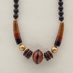 Vintage Czech necklace caramel marble lampwork brown glass beads 