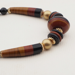 Vintage Czech necklace caramel marble lampwork brown glass beads 