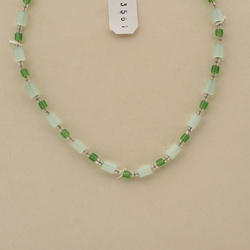 Vintage Czech necklace green satin atlas frost glass beads 