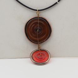 Vintage Czech cord necklace lampwork topaz red pendant glass beads 