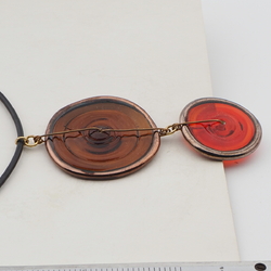 Vintage Czech cord necklace lampwork topaz red pendant glass beads 
