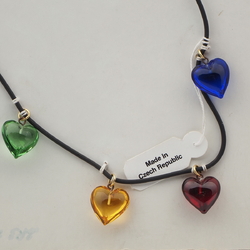 Vintage Czech cord necklace heart pendant glass beads