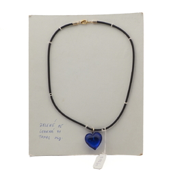 Vintage Czech cord necklace large blue heart pendant glass bead