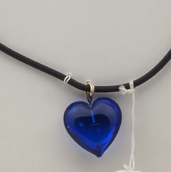 Vintage Czech cord necklace large blue heart pendant glass bead