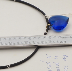 Vintage Czech cord necklace large blue heart pendant glass bead