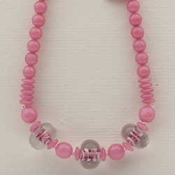 Vintage Czech necklace swirl lined lampwork pink opaline glass beads 