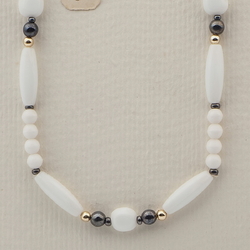 Vintage Czech necklace white hematite glass beads