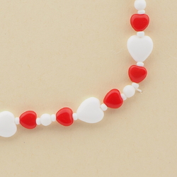 Vintage Czech necklace white red heart glass beads 