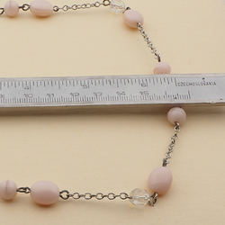 Vintage Czech chain necklace clear faceted satin glass beads 