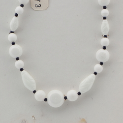 Vintage Czech necklace white oval round glass beads 