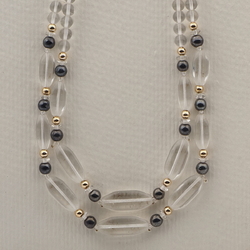 Vintage Czech 2 strand necklace clear hematite glass beads