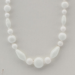 Vintage Czech necklace white oval patterned round glass beads 