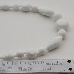 Vintage Czech necklace white oval patterned round glass beads 