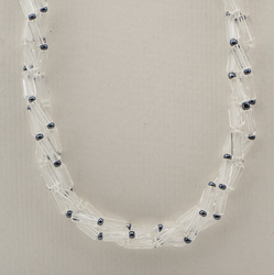 Vintage Czech 3 strand necklace clear hematite glass beads