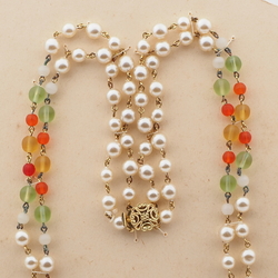 Vintage Czech 2 strand link necklace pearl topaz orange glass beads 