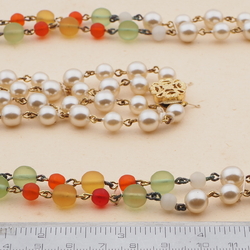 Vintage Czech 2 strand link necklace pearl topaz orange glass beads 