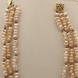 Vintage Czech 3 strand necklace pearl bronze glass beads 