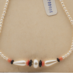 Vintage Czech necklace pearl black coral pink glass beads 