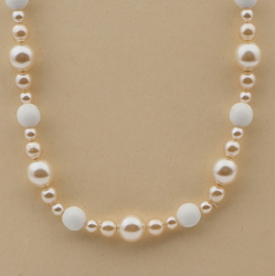 Vintage Czech necklace pearl white round glass beads 16"