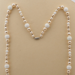 Vintage Czech necklace pearl white round glass beads 22"