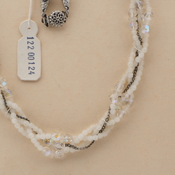 Vintage Czech 3 strand chain necklace AB frost glass beads