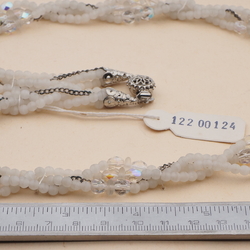 Vintage Czech 3 strand chain necklace AB frost glass beads