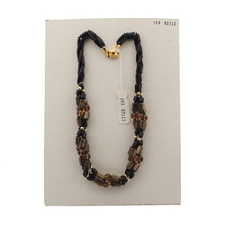 Vintage Czech 3 strand necklace black metallic marble glass beads