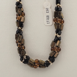 Vintage Czech 3 strand necklace black metallic marble glass beads