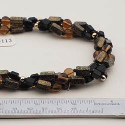 Vintage Czech 3 strand necklace black metallic marble glass beads