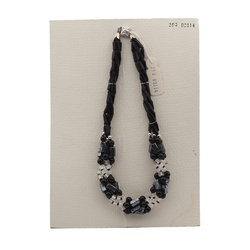 Vintage Czech 4 strand necklace black metallic marble glass beads