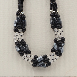 Vintage Czech 4 strand necklace black metallic marble glass beads