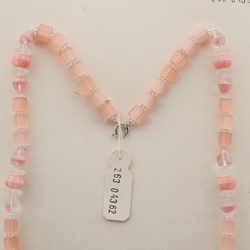 Vintage Czech necklace pink satin atlas bicolor melon glass beads