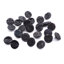 Lot (24) Czech antique geometric floral black blue glass buttons