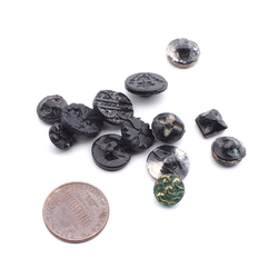 Lot (13) Czech antique Victorian geometric floral lustre dimi black glass buttons