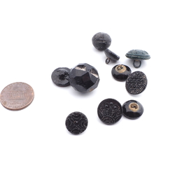 Lot (9) Czech antique Victorian geometric floral small black glass buttons