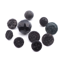 Lot (9) Czech antique Victorian geometric floral small black glass buttons