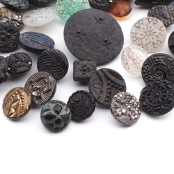 Lot (38) Czech antique geometric floral glass buttons