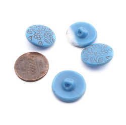 Lot (4) Vintage 1930's Czech blue flower glass buttons 18mm