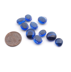 Lot (10) Czech antique Sapphire blue oval glass cabochon drops craft supplies