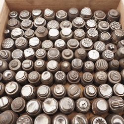 Lot (124) antique 1920's Czech button jewelry making impression dies master hubs