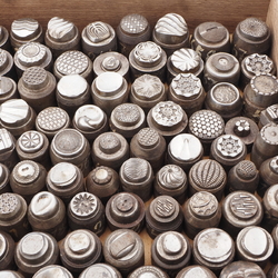 Lot (124) antique 1920's Czech button jewelry making impression dies master hubs