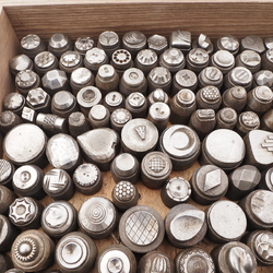 Lot (164) antique 1920's Czech button jewelry making impression dies master hubs