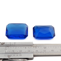 Lot (2) Czech vintage sapphire blue octagon glass rhinestones 30x22mm