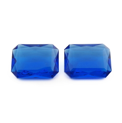 Lot (2) Czech vintage sapphire blue octagon glass rhinestones 30x22mm
