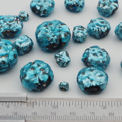 Lot (18) Czech foil overlay blue lampwork glass beads