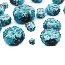 Lot (18) Czech foil overlay blue lampwork glass beads