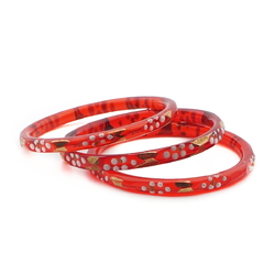 Lot (3) small antique Czech gold gilt red faceted glass bangles 