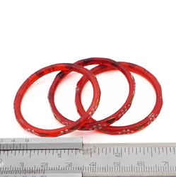 Lot (4) Antique Czech gold gilt enamel red faceted glass bangles 1.75"